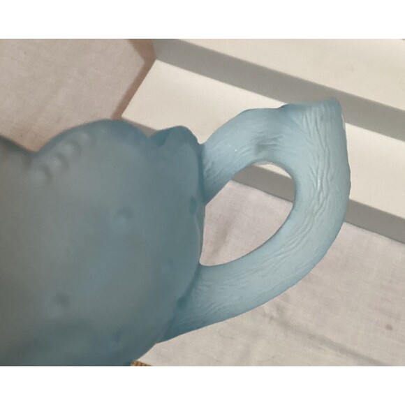 Imperial Glass Light Blue Candy Dish Satin Impressed Pansy Nappy Textured Handle - Picture 9 of 15